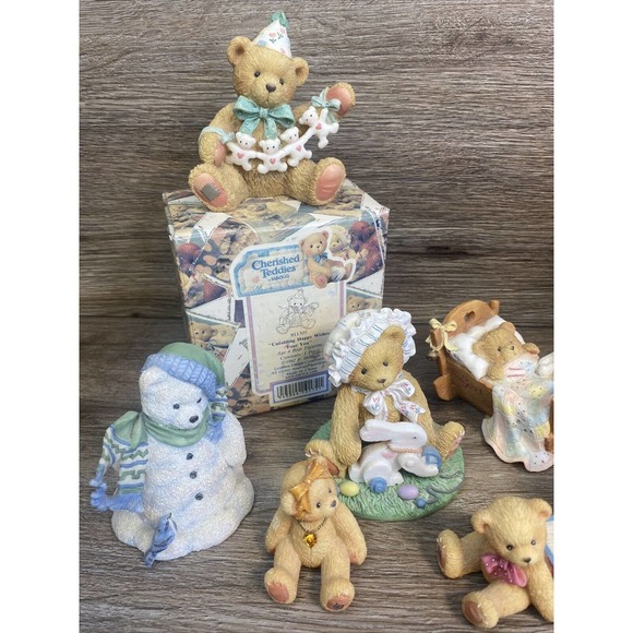 Lot Of 10 Enesco Cherished Teddies From 1992 to 1998, 2 Boxes Birthday, Carousel - Picture 4 of 16